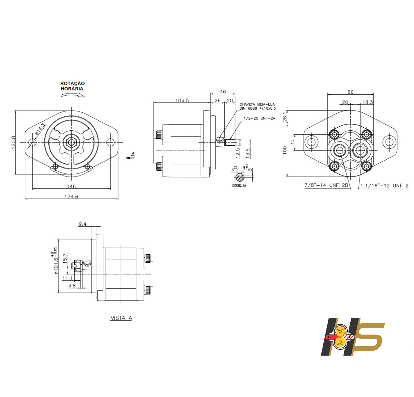 Bomba Hidráulica do Freio, Pá Carregadeira CASE 821B.