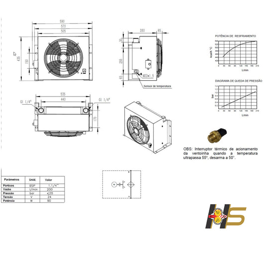 Trocador de Calor Hidráulico até 200 LPM 1.1/4 BSP - DC 24V, Com Sensor de Temperatura. - 67571200400