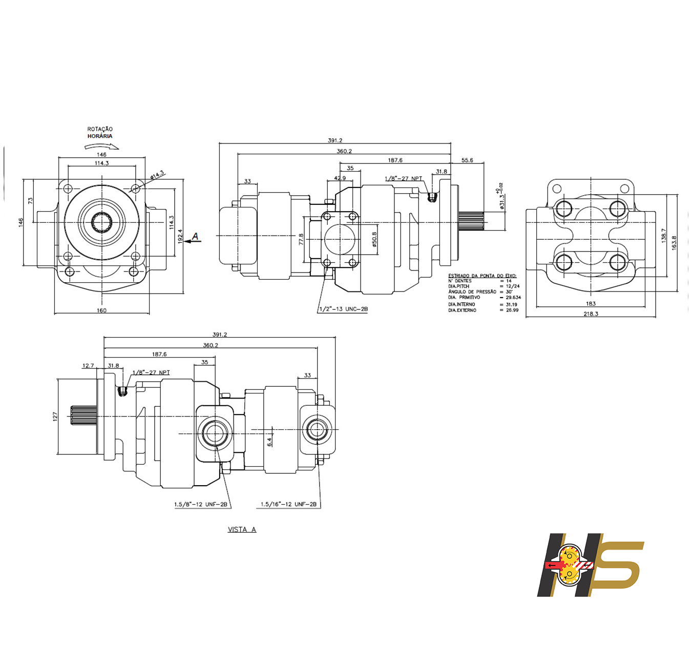 Bomba Hidráulica Principal e Direção Pá Carregadeira CASE 621B, 721B.
