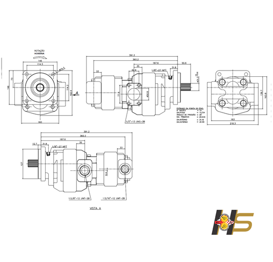 Bomba Hidráulica Principal e Direção Pá Carregadeira CASE 621B, 721B.