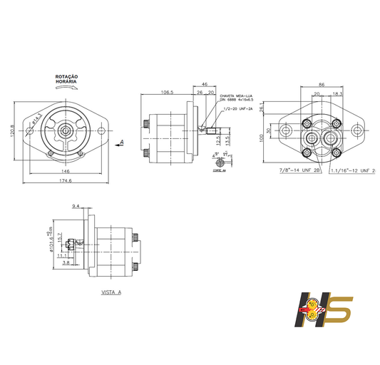 Bomba Hidráulica do Freio, Pá Carregadeira CASE 821B.